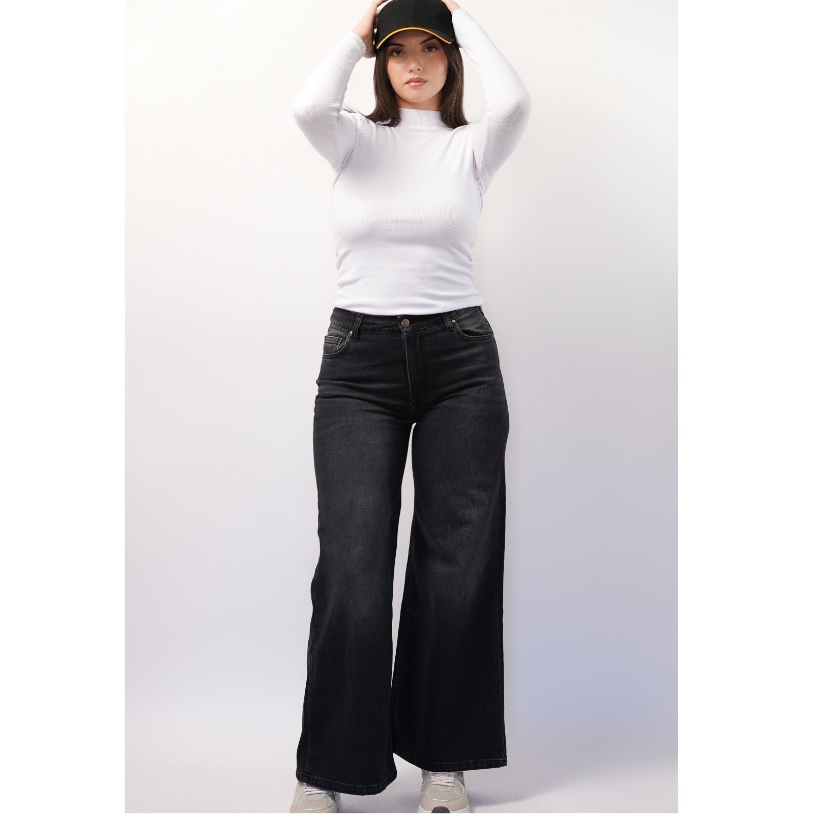 Pantalon denim large - Gris