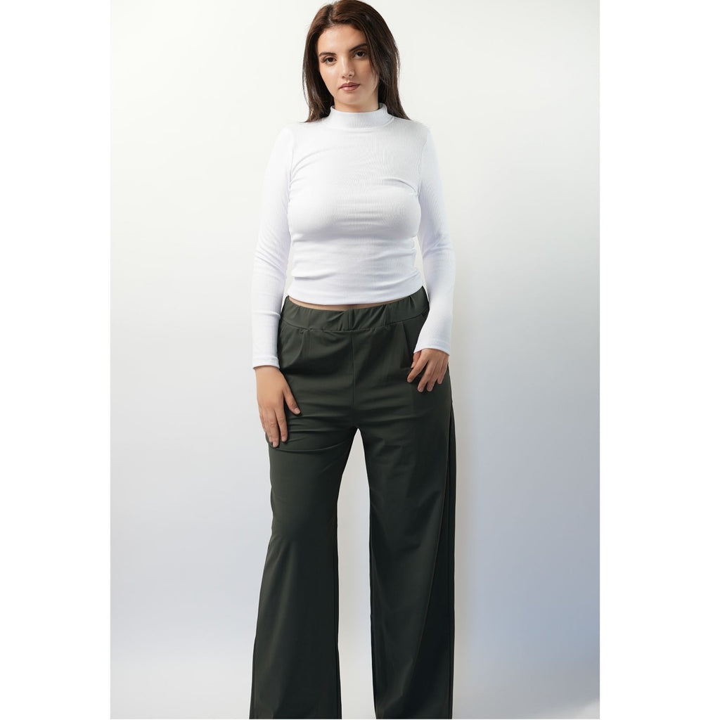 Pantalon Flare en Tissu Compacte - Kaki
