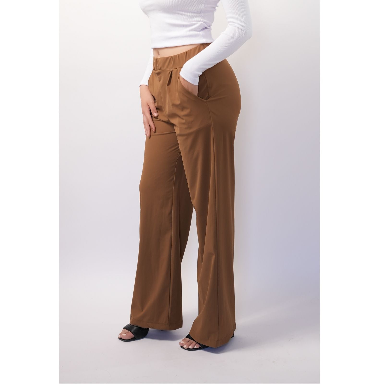 Pantalon flare en tissu compacte - Caramel