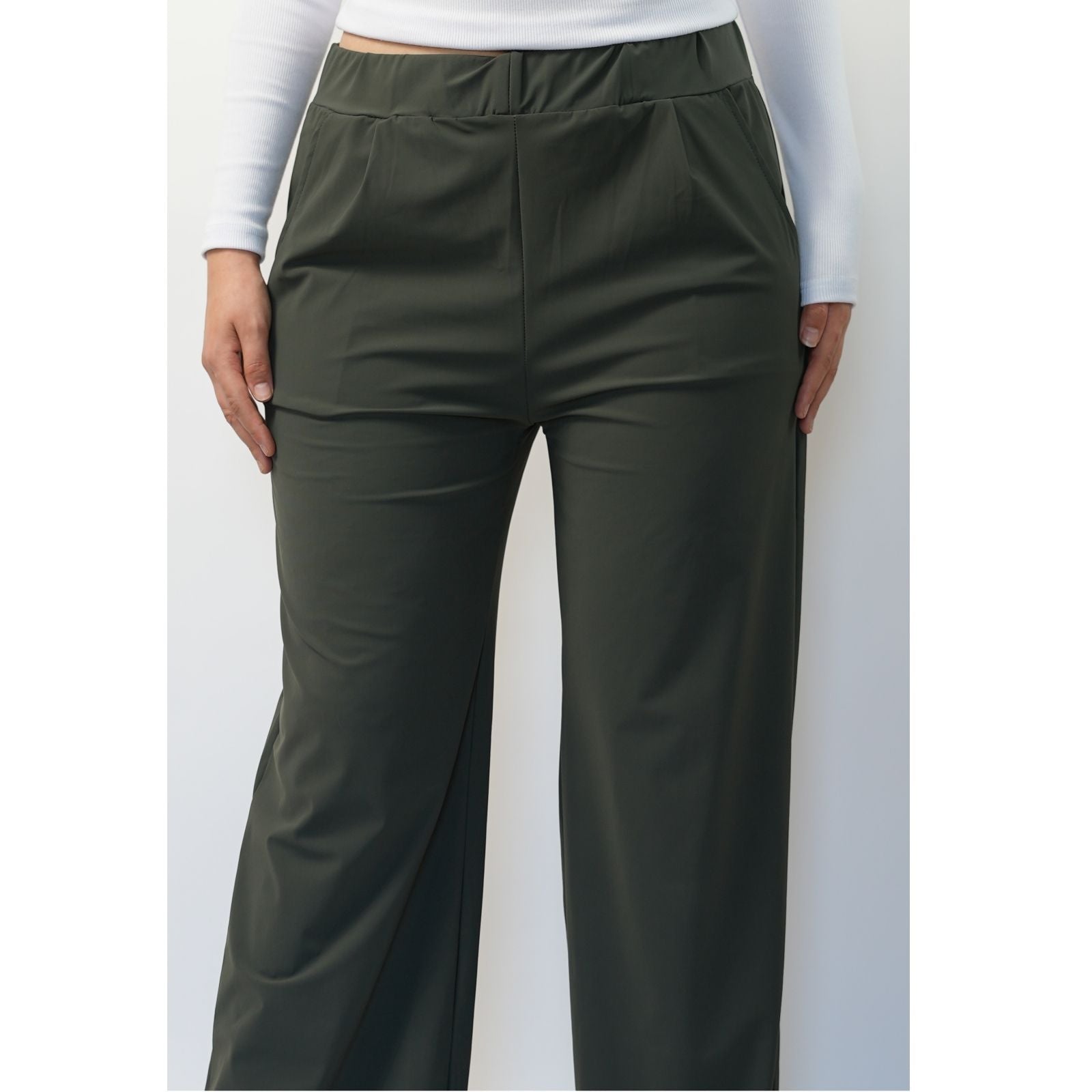 Pantalon flare en tissu compacte - Kaki