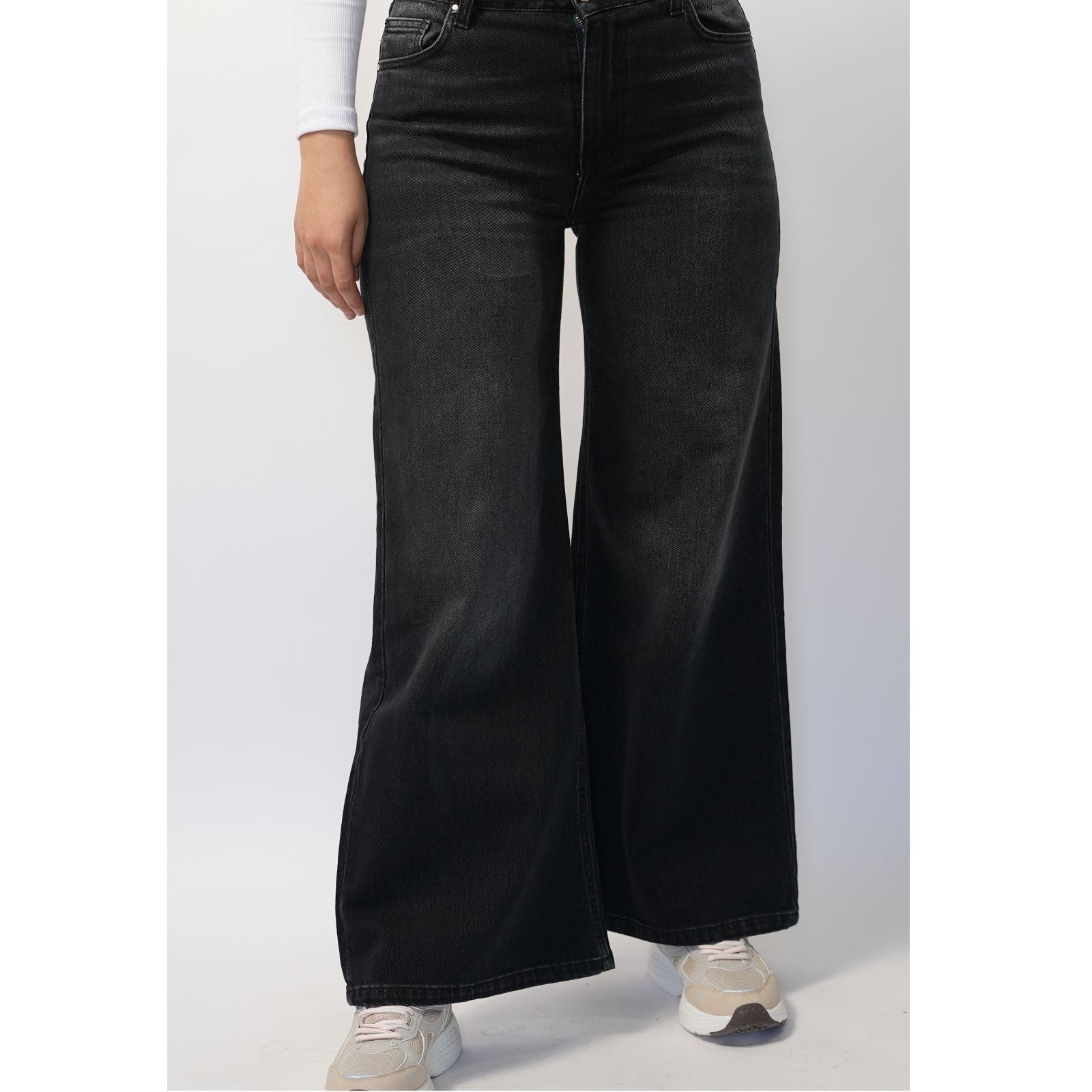 Pantalon denim large - Gris