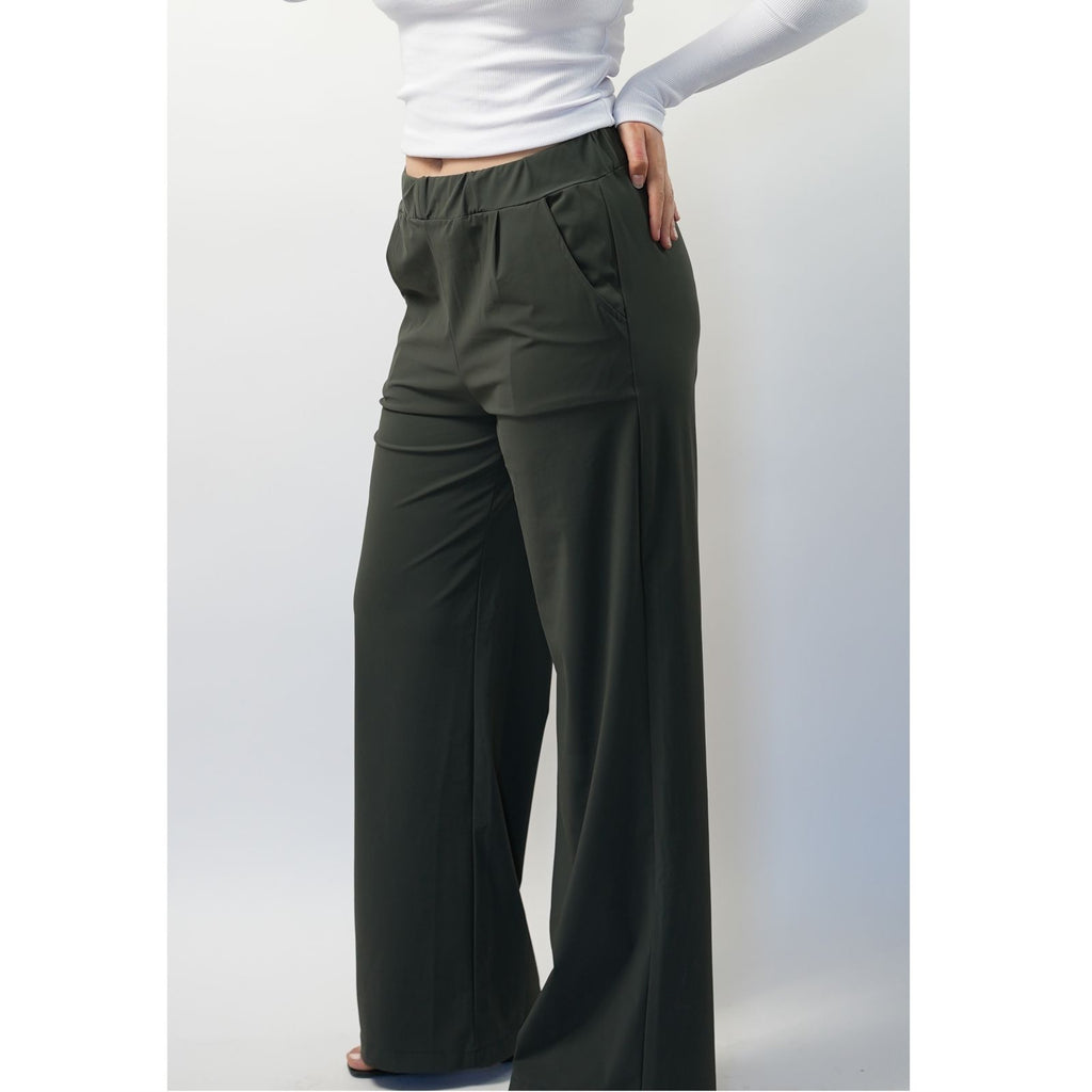 Pantalon Flare en Tissu Compacte - Kaki