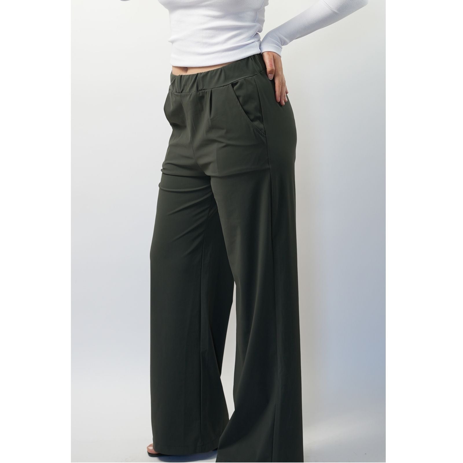 Pantalon flare en tissu compacte - Kaki