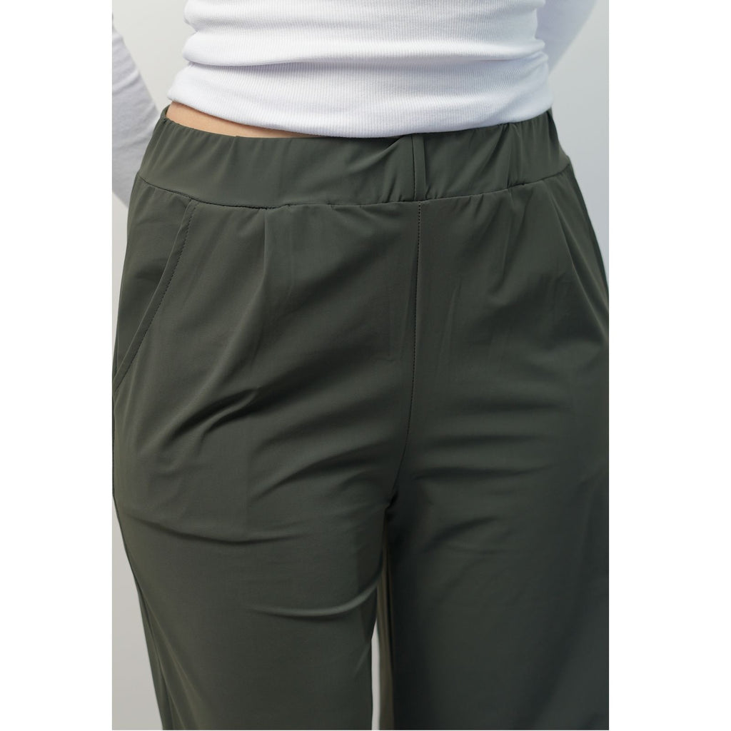 Pantalon Flare en Tissu Compacte - Kaki