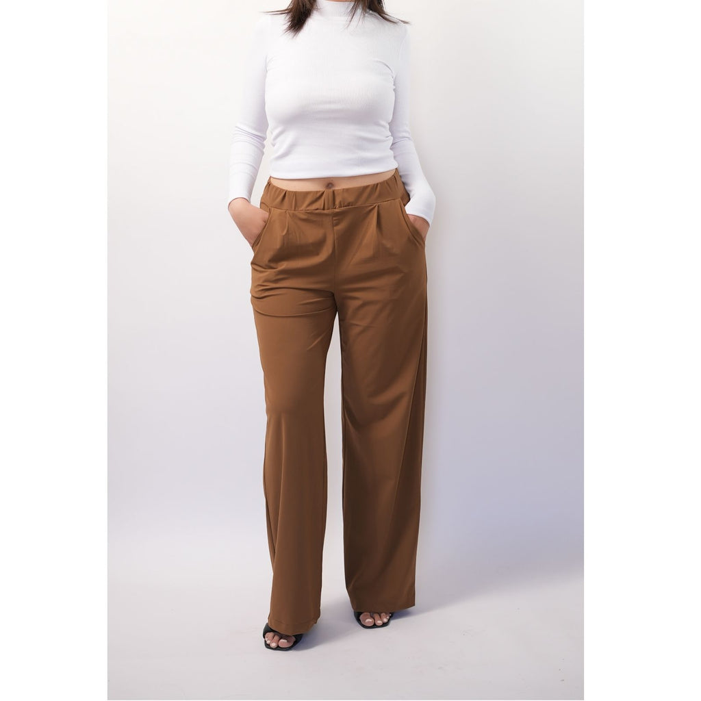 Pantalon Flare en Tissu Compacte - Caramel