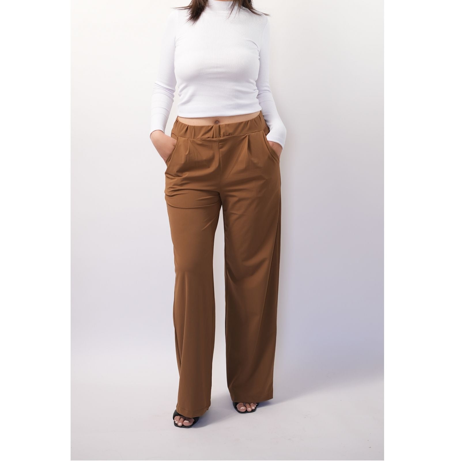 Pantalon flare en tissu compacte - Caramel