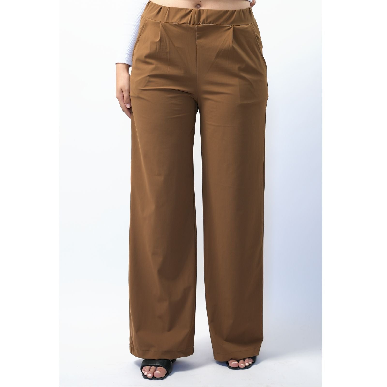 Pantalon flare en tissu compacte - Caramel