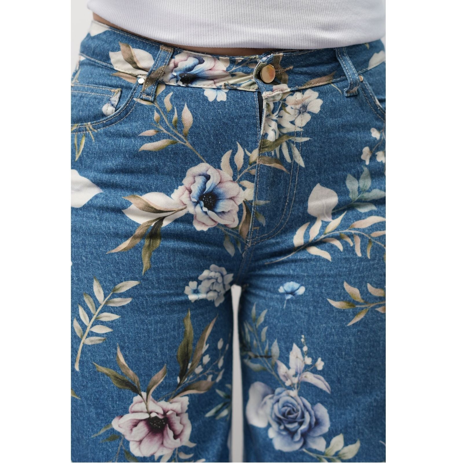 Pantalon Large Imprimé Fleurie -  Bleu