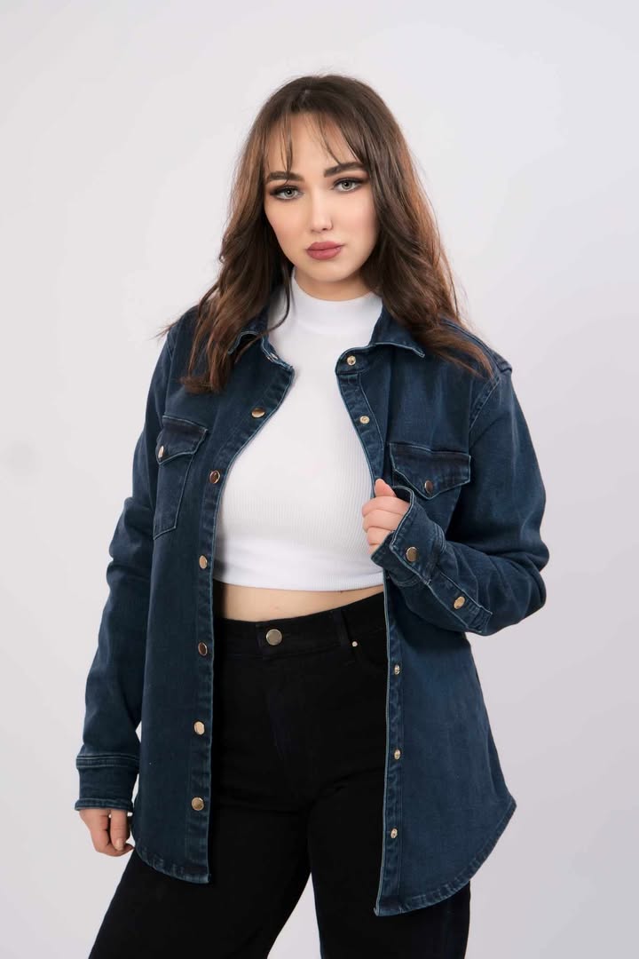 Chemise Denim Stretch Oversize Medium Bleu