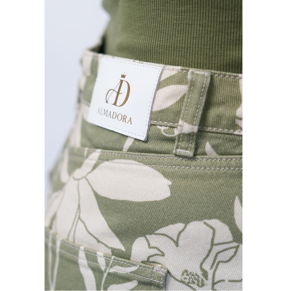 Pantalon large Imprimé Fleurie - Vert/ Beige