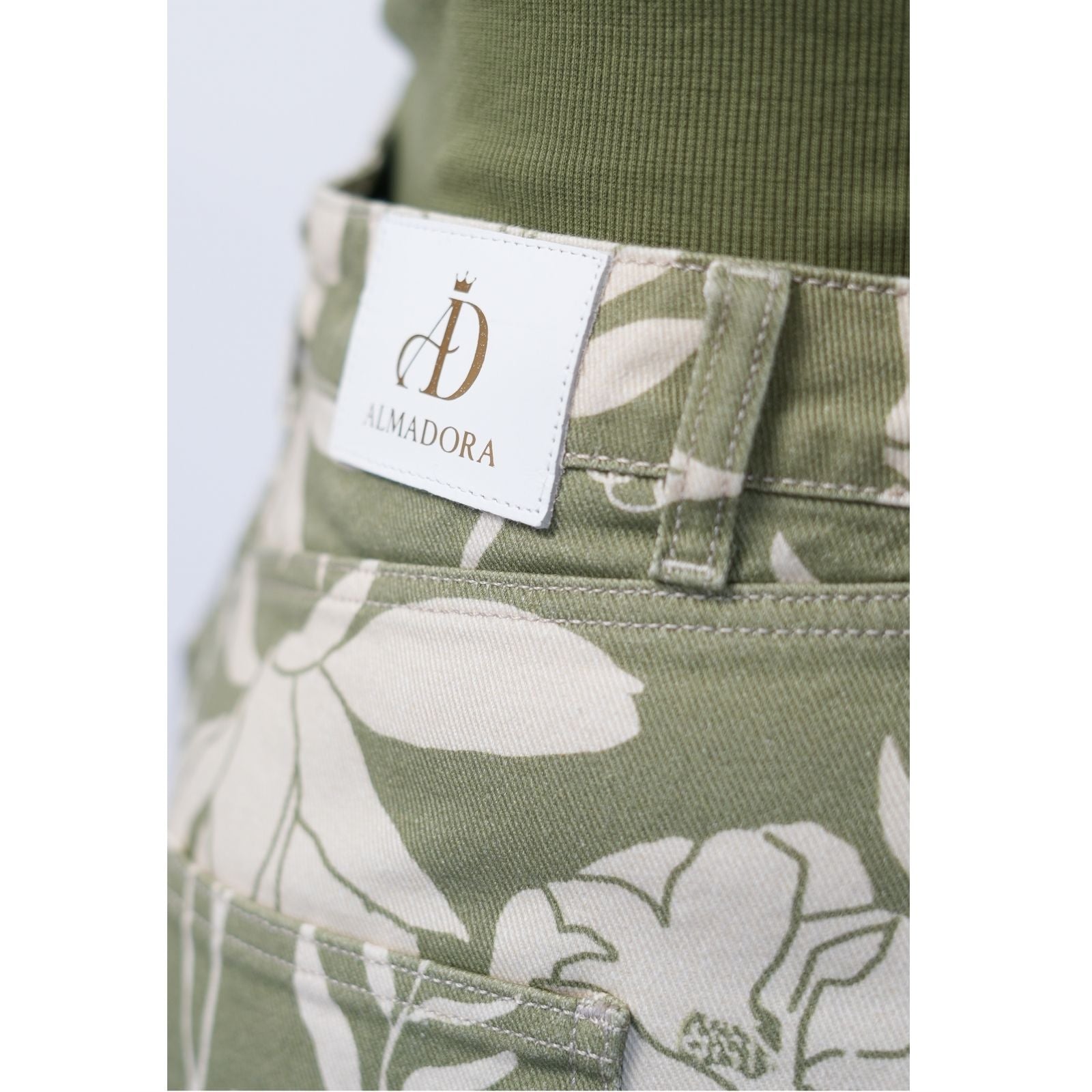 Pantalon large Imprimé Fleurie - Vert/ Beige