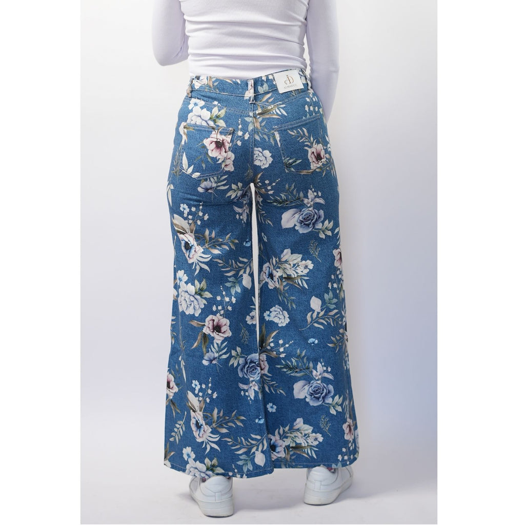 Pantalon Large Imprimé Fleurie -  Bleu