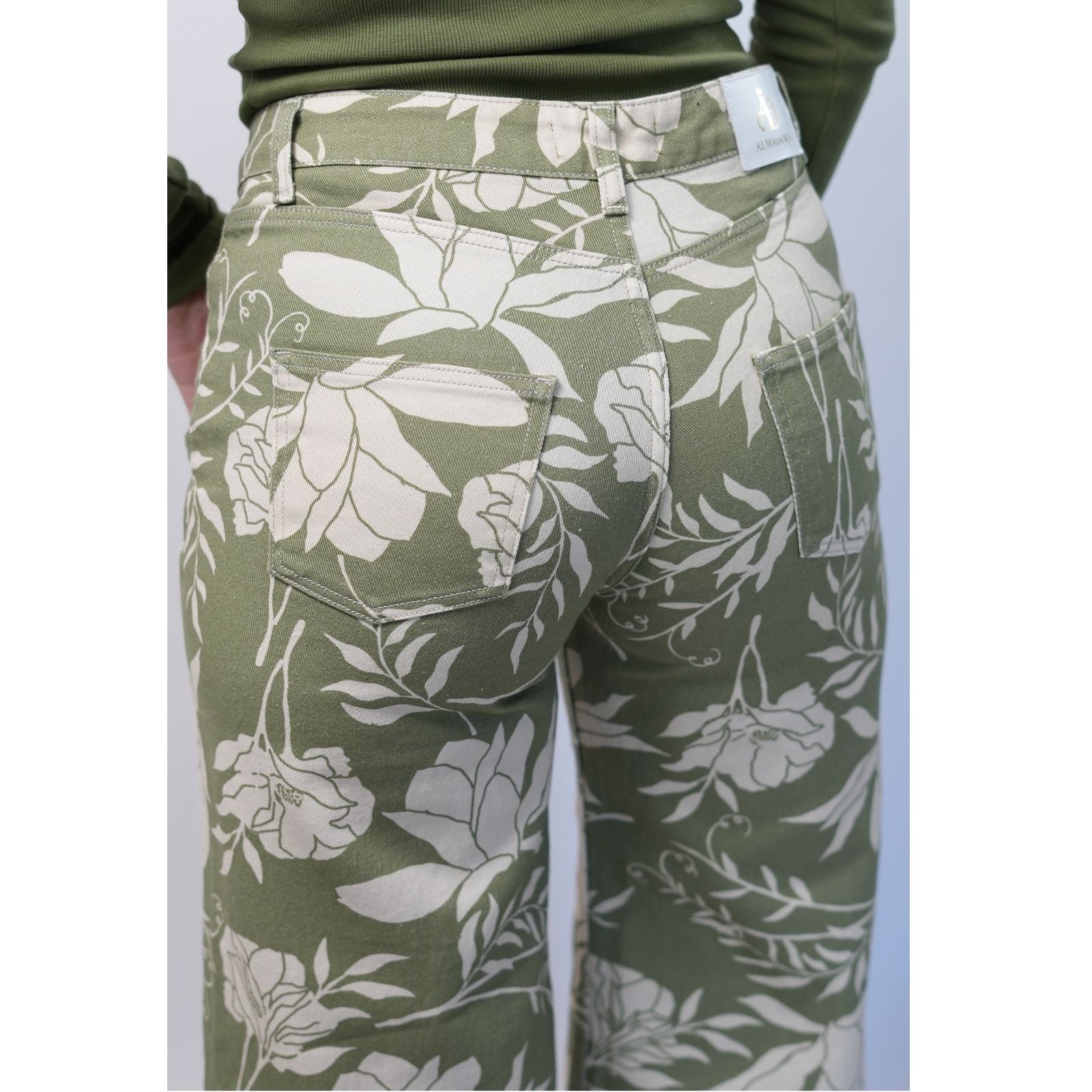 Pantalon large Imprimé Fleurie - Vert/ Beige
