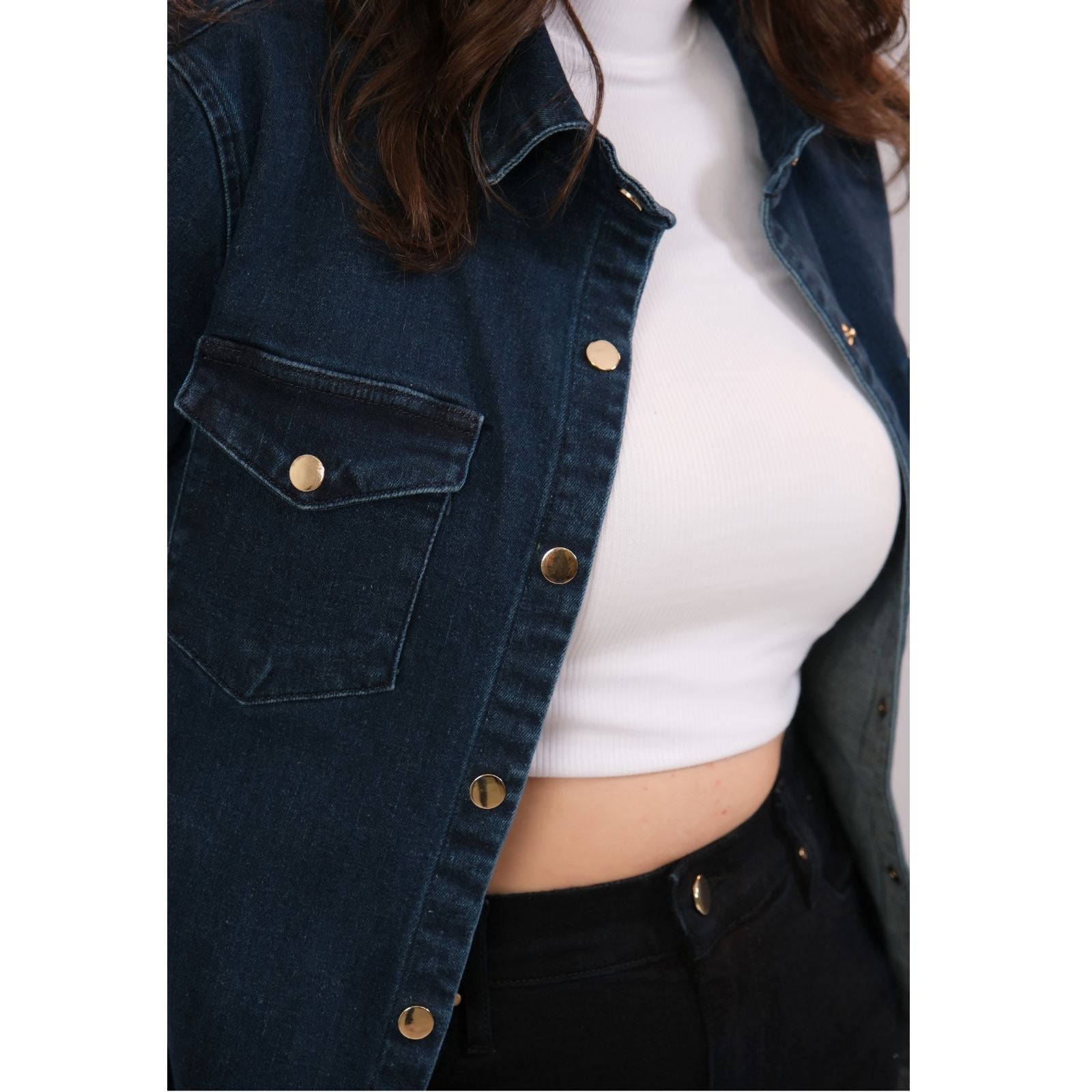 Chemise Denim Stretch Oversize Medium Bleu