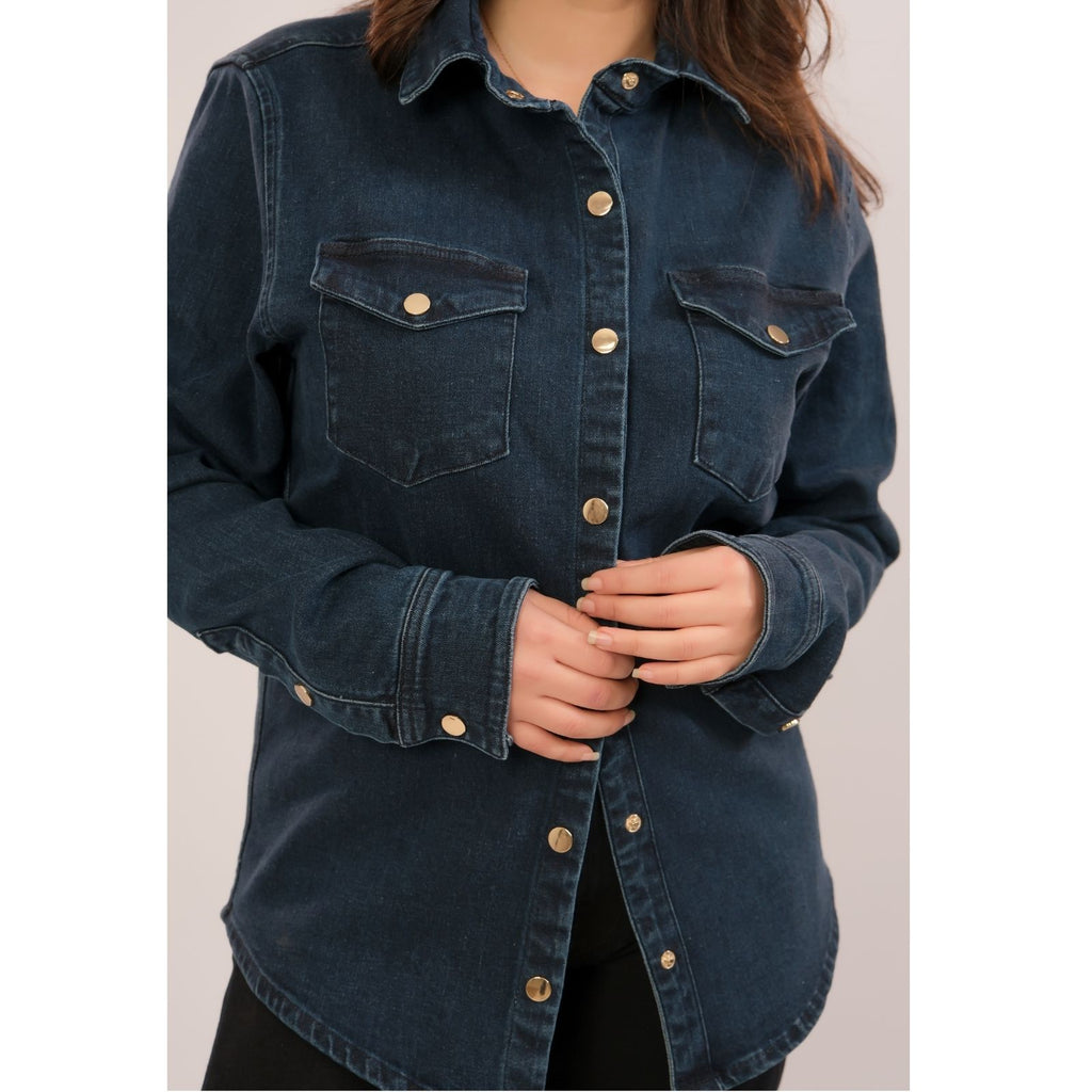 Chemise Denim Stretch Oversize Medium Bleu