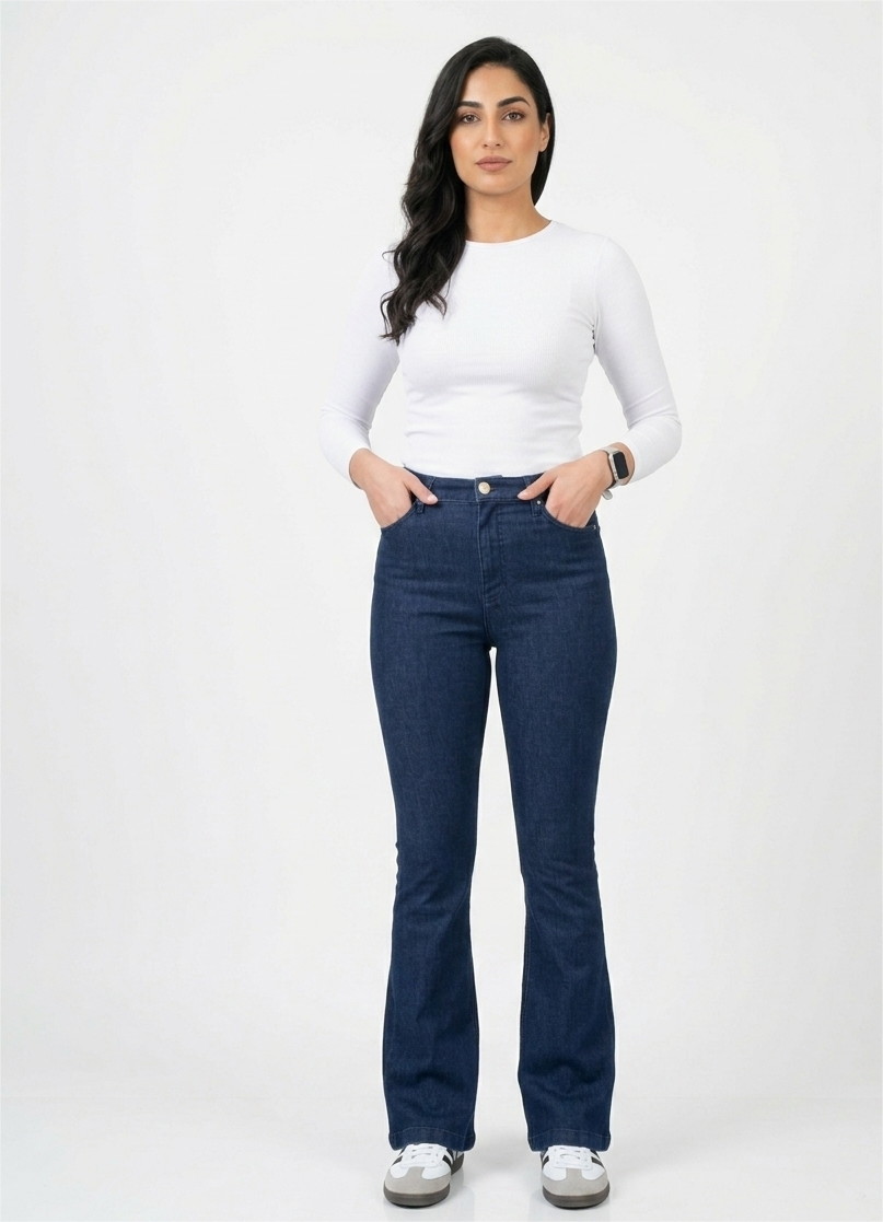 Pantalon Dark Bleu Model Flare taille haute