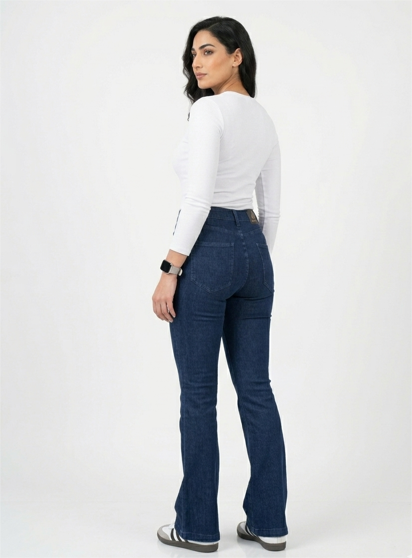 Pantalon Dark Bleu Model Flare taille haute