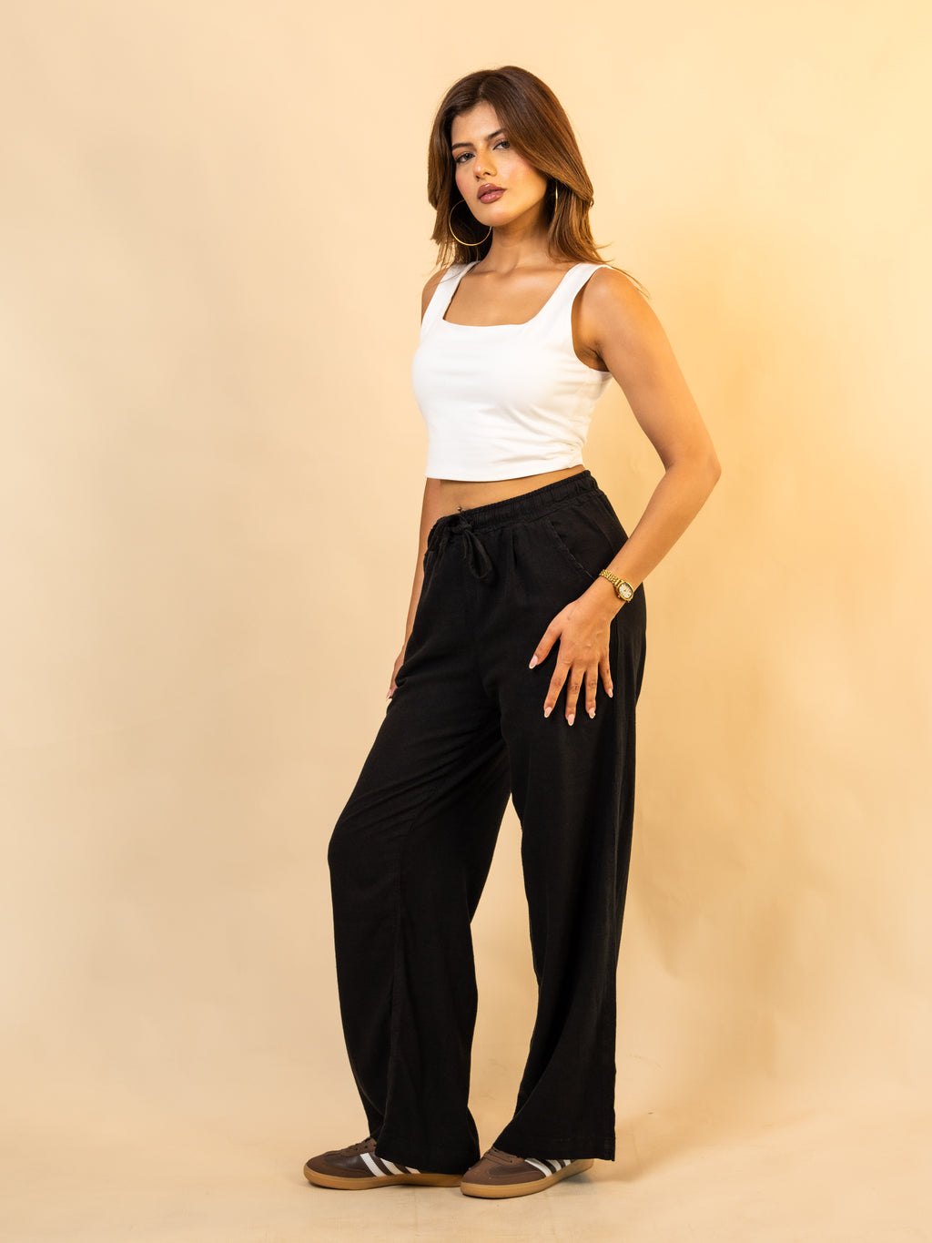 Pantalon En Lin Naturel Black