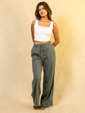 Pantalon En  Lin Naturel Vert Kaki
