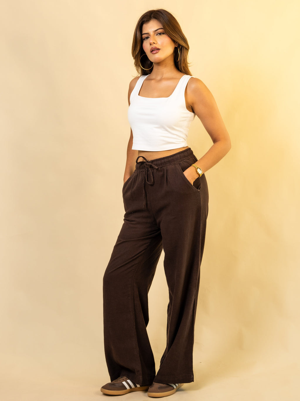 Pantalon En Lin Naturel Marron