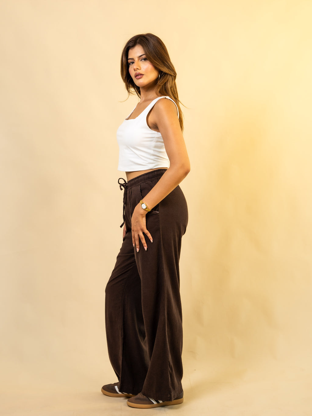 Pantalon En Lin Naturel Marron