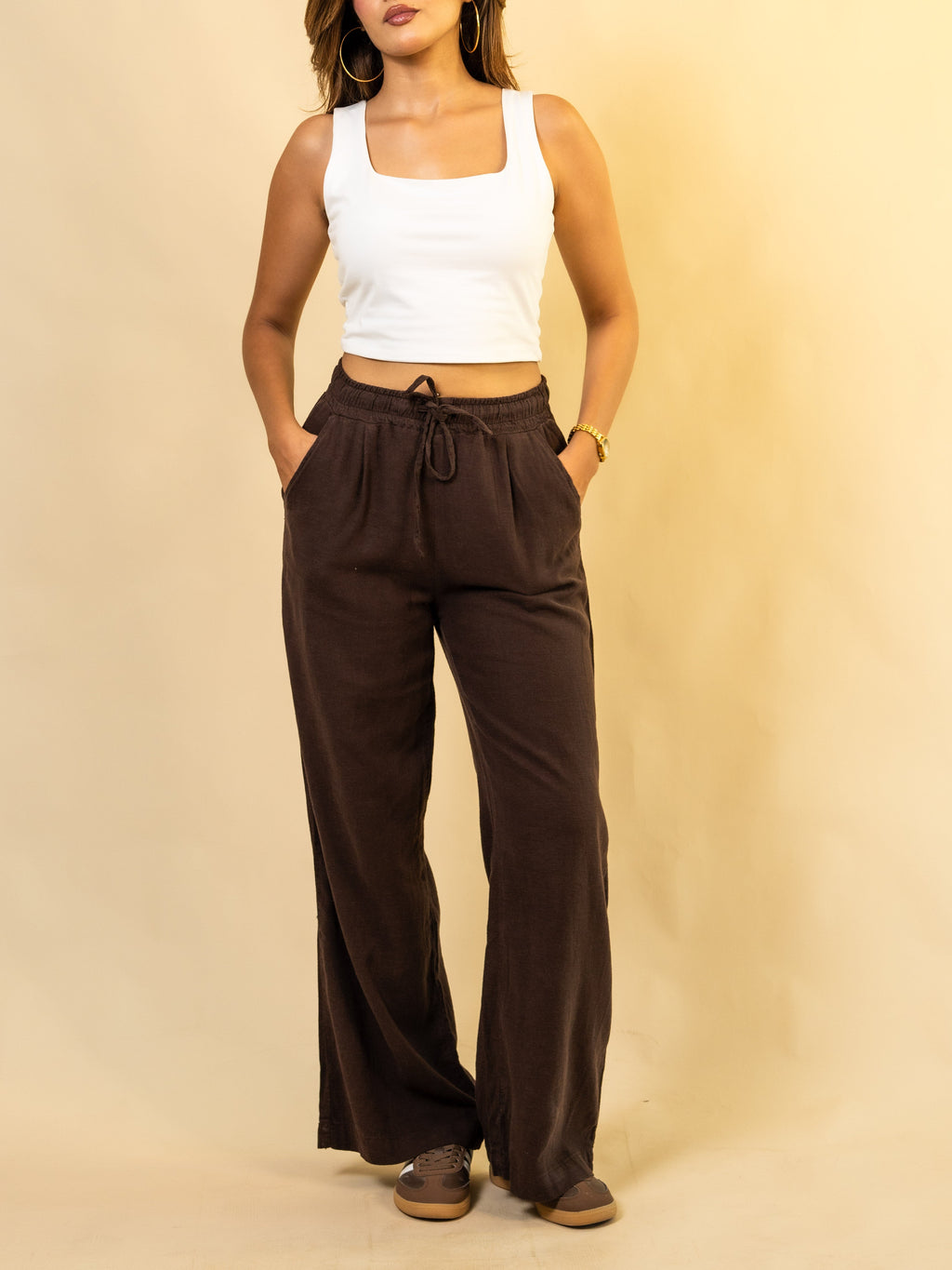 Pantalon En Lin Naturel Marron